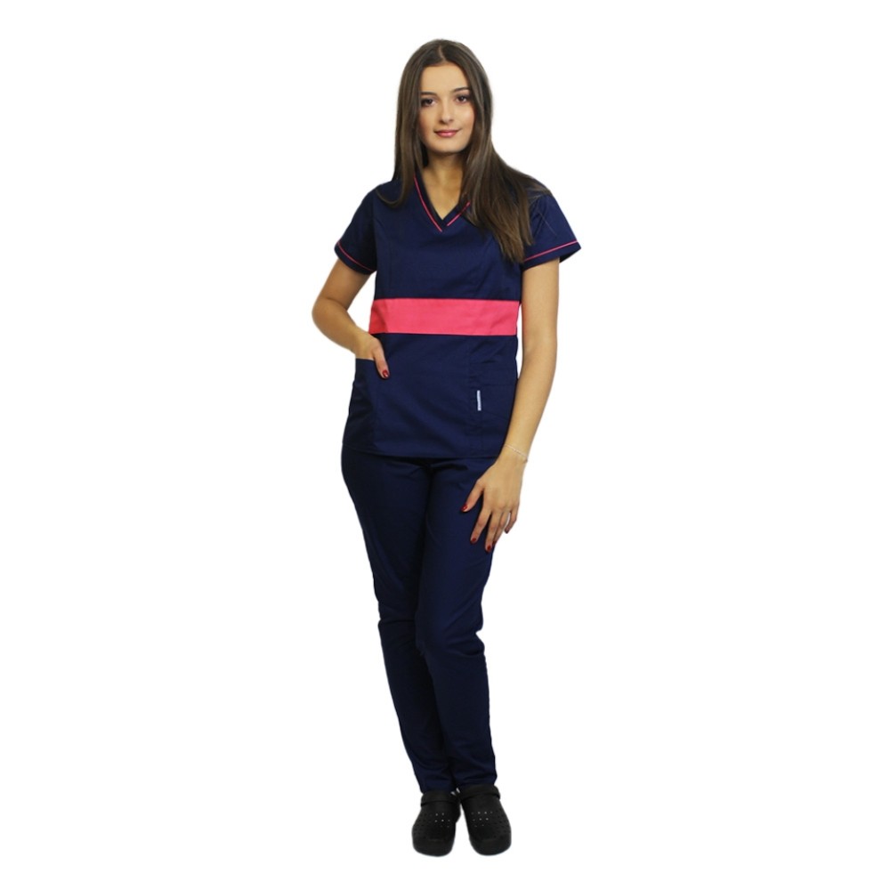 Uniforma de lucru bleumarin cu ciclam, model Sofia