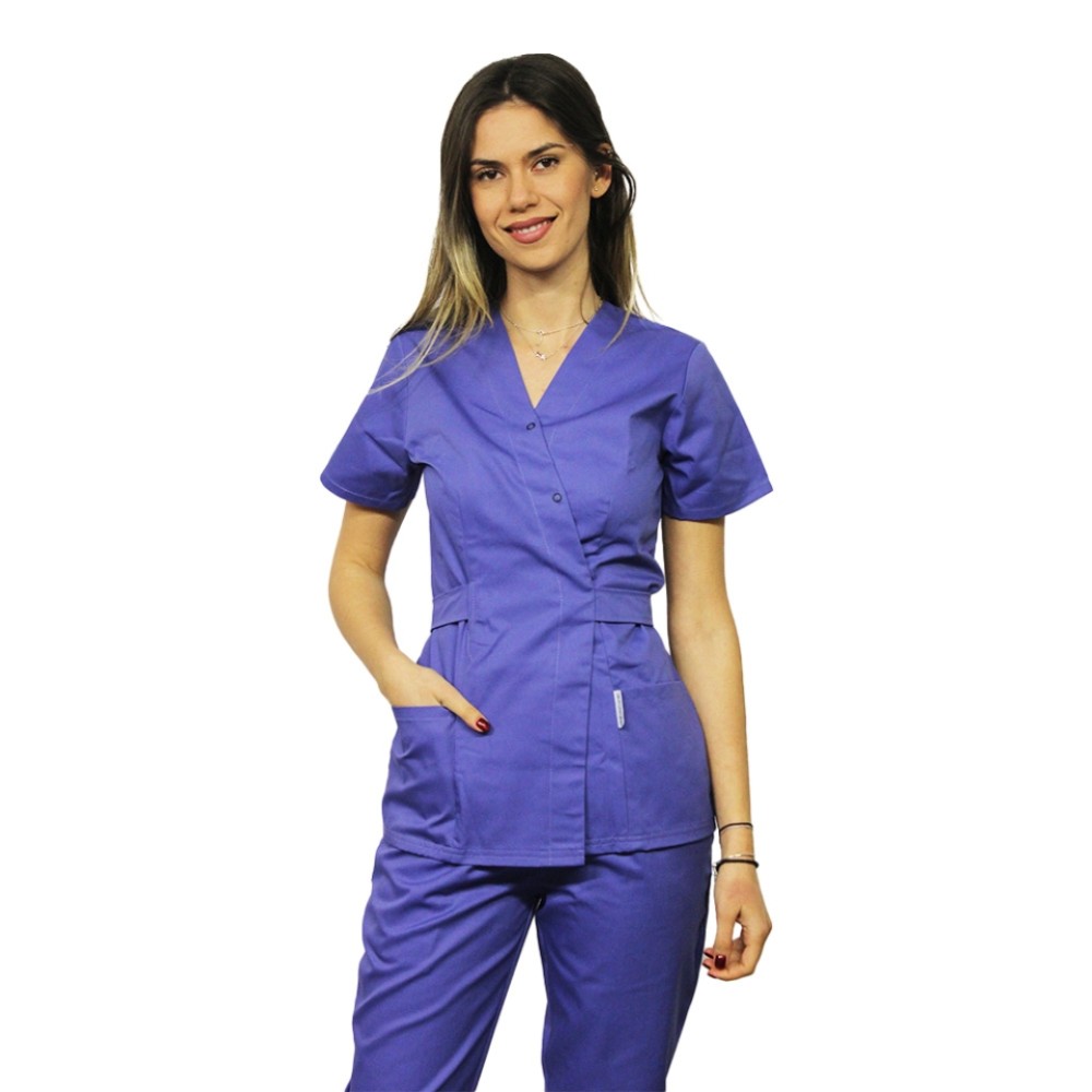 Halat pentru domeniul alimentar kimono mov cu doua buzunare aplicate