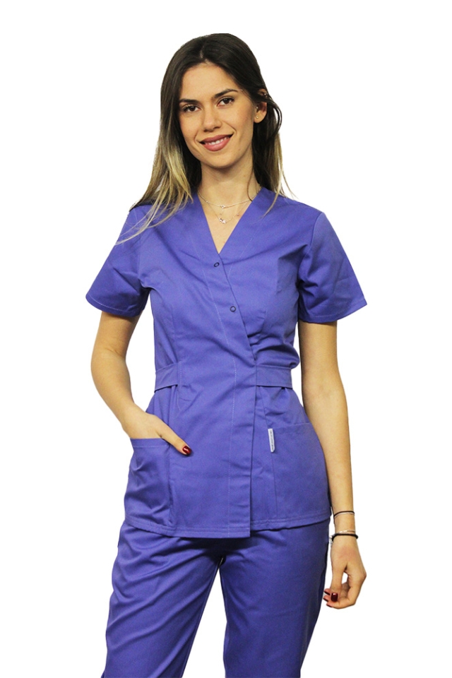 Halat pentru domeniul alimentar kimono mov cu doua buzunare aplicate..