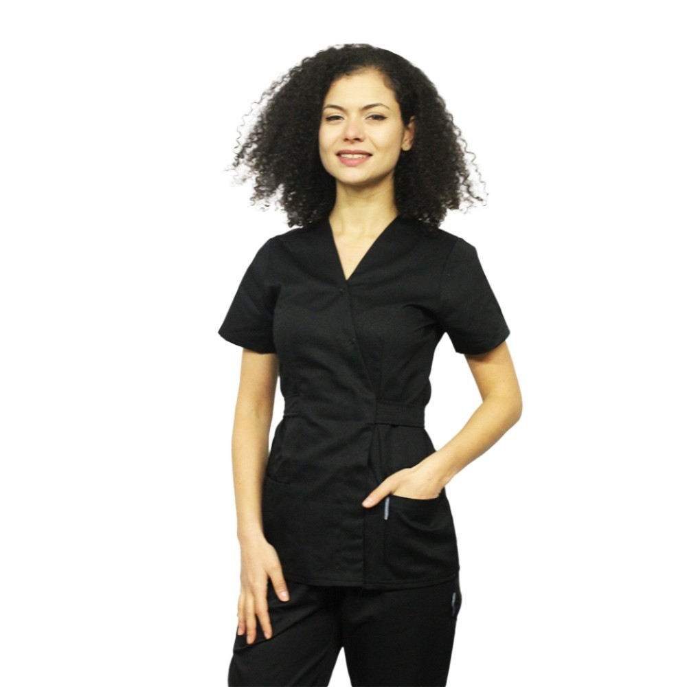 Halat pentru domeniul alimentar kimono negru cu doua buzunare aplicate