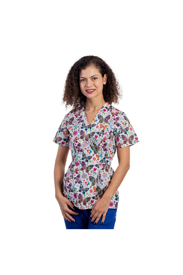 Costume de lucru pentru gradinite model kimono Fantasy, bluza cu imprimeu si pantaloni cu elastic