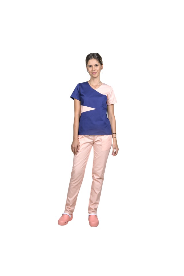 Uniforma de lucru bleumarin cu piersica, model Luiza