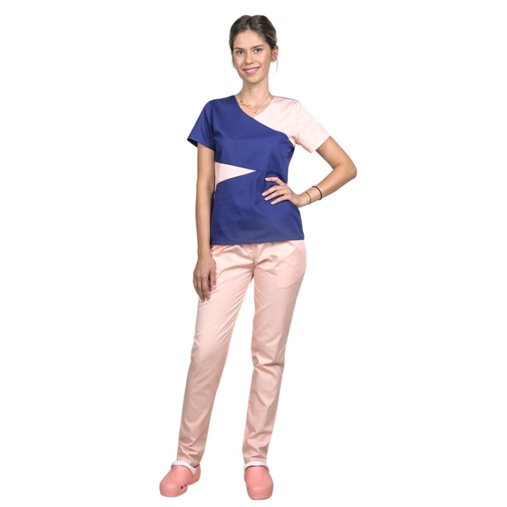 Uniforma de lucru bleumarin cu piersica, model Luiza