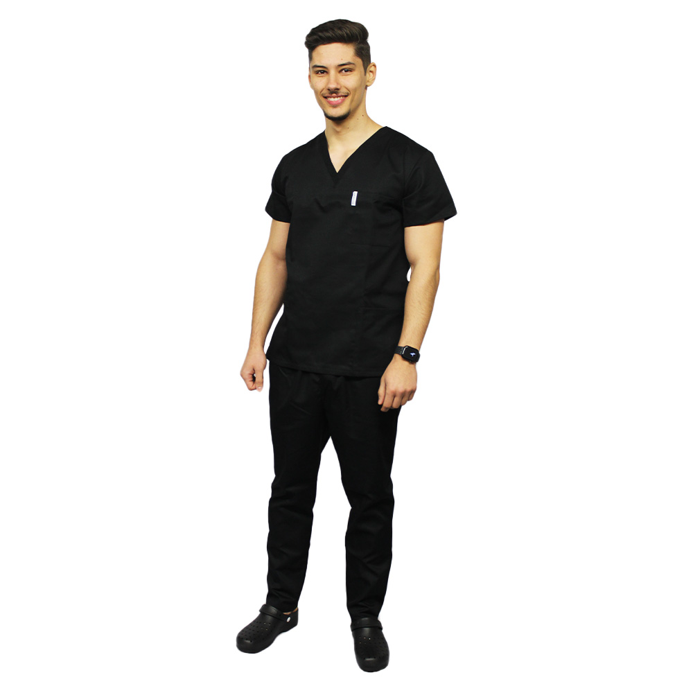 Uniforma de lucru barbati negru, cu pantaloni cu snur si elastic in talie