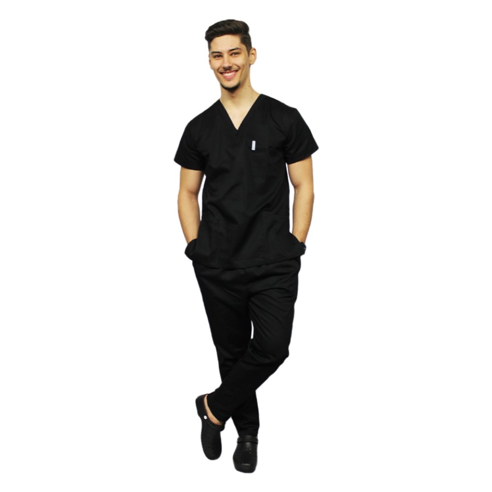 Uniforma de lucru barbati negru, cu pantaloni cu snur si elastic in talie