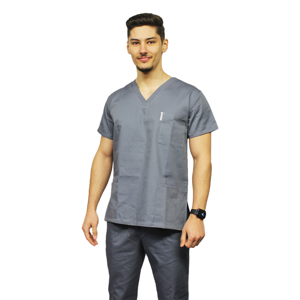 Uniforma de lucru barbati gri cu pantaloni cu snur si elastic in talie