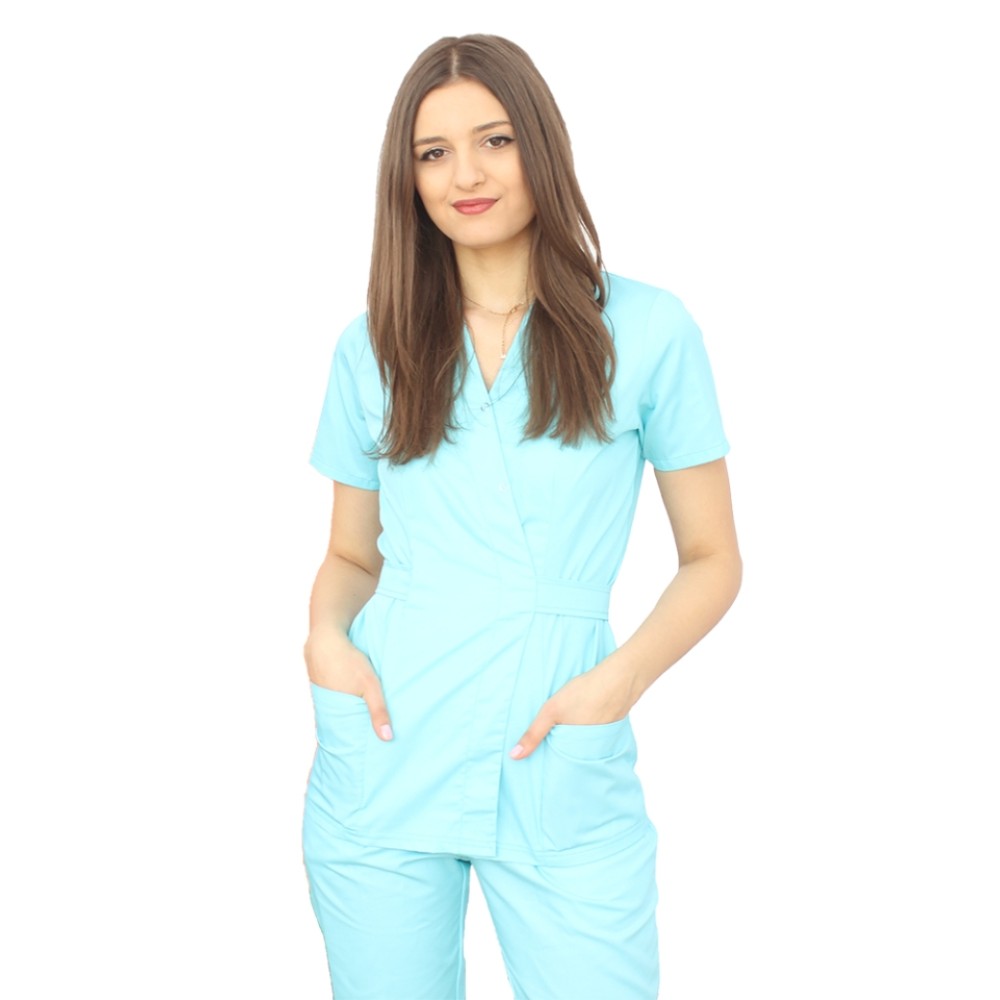 Halat pentru domeniul alimentar kimono menta cu doua buzunare aplicate