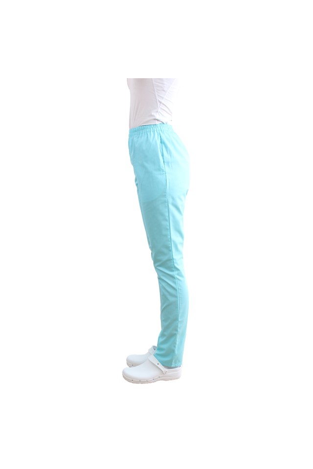 Pantaloni de lucru cu elastan dama menta cu snur si elastic, doua buzunare laterale