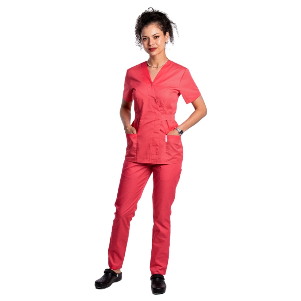 Costum receptionera ciclam, cu bluza tip kimono si pantaloni ciclam cu elastic