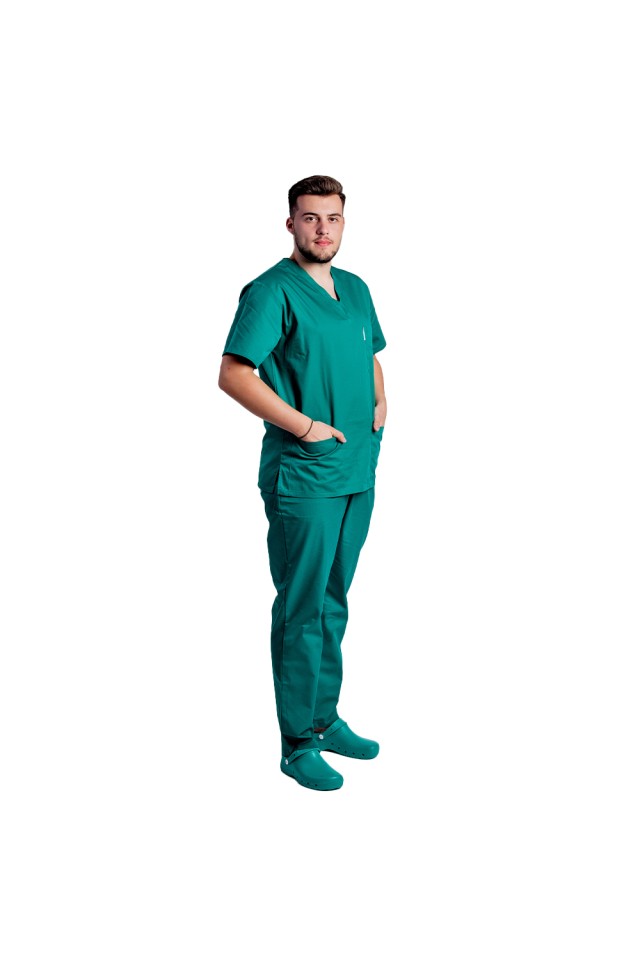 Uniforma de lucru barbati verde cu pantaloni cu snur si elastic in talie