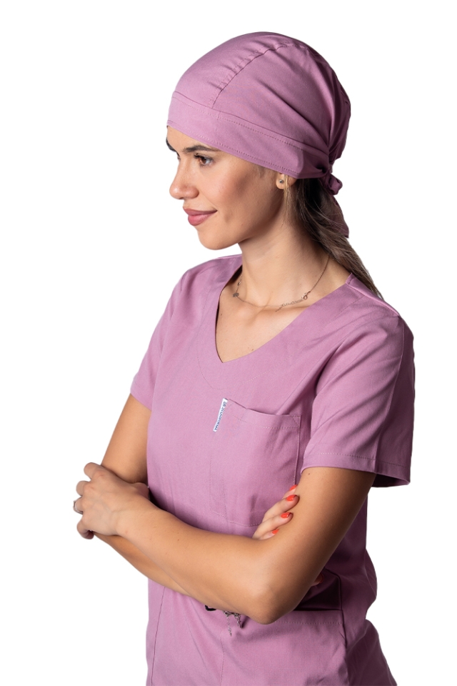 Boneta stretch roz, marime universala, cu prindere tip snur la spate