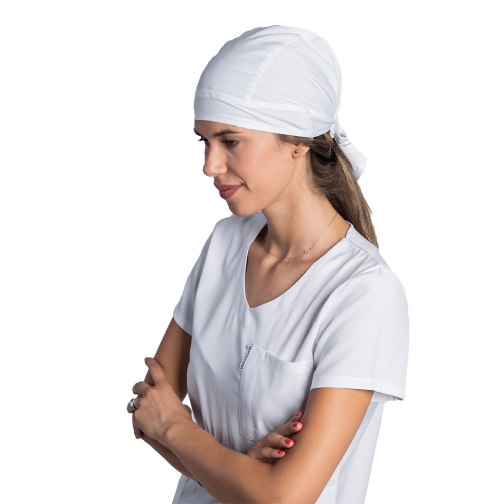 Boneta stretch alb, marime universala, cu prindere tip snur la spate