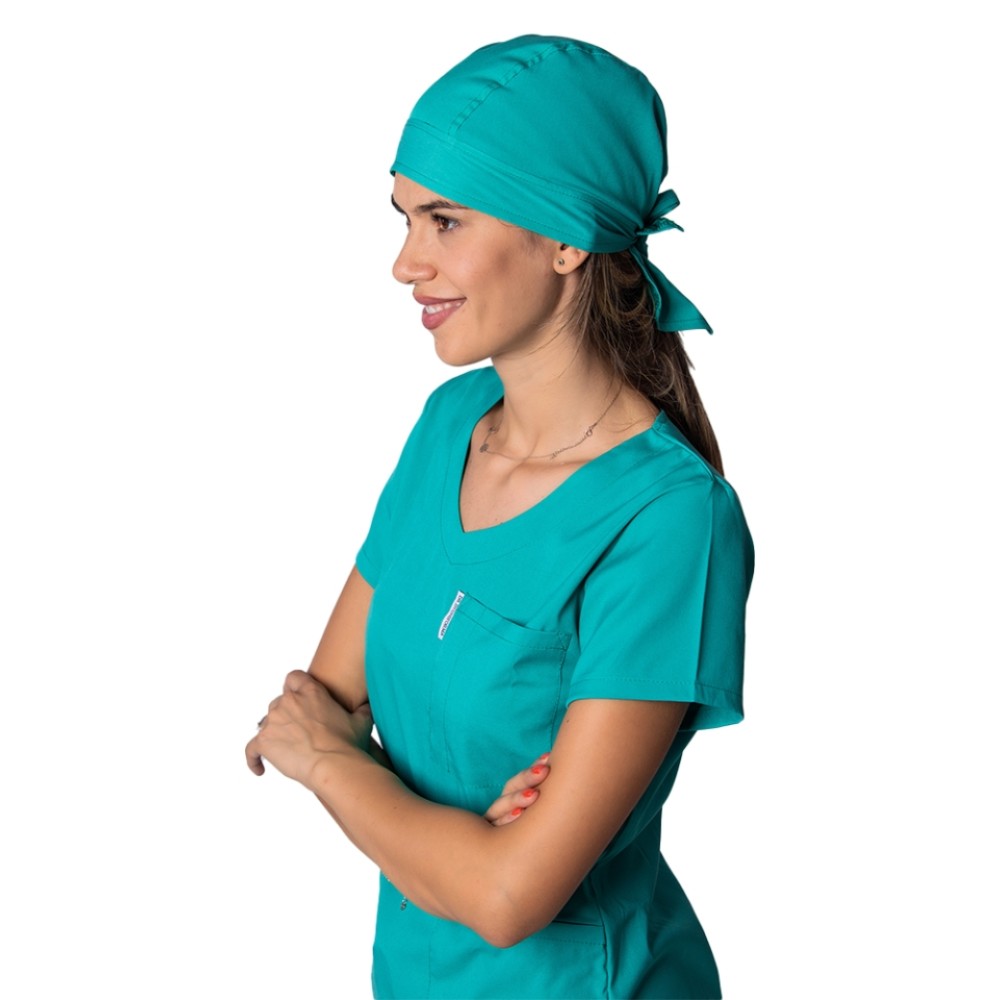 Boneta stretch verde, marime universala, cu prindere tip snur la spate