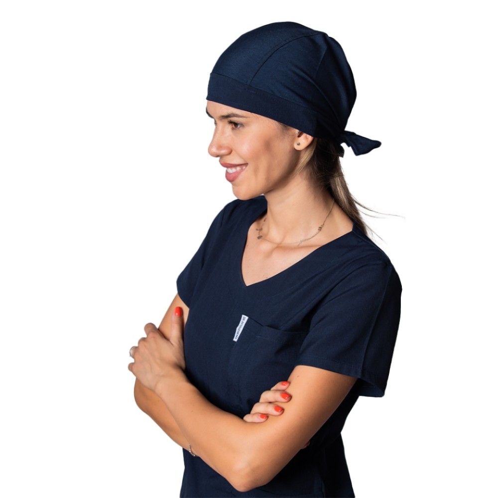 Boneta stretch bleumarin, marime universala, cu prindere tip snur la spate