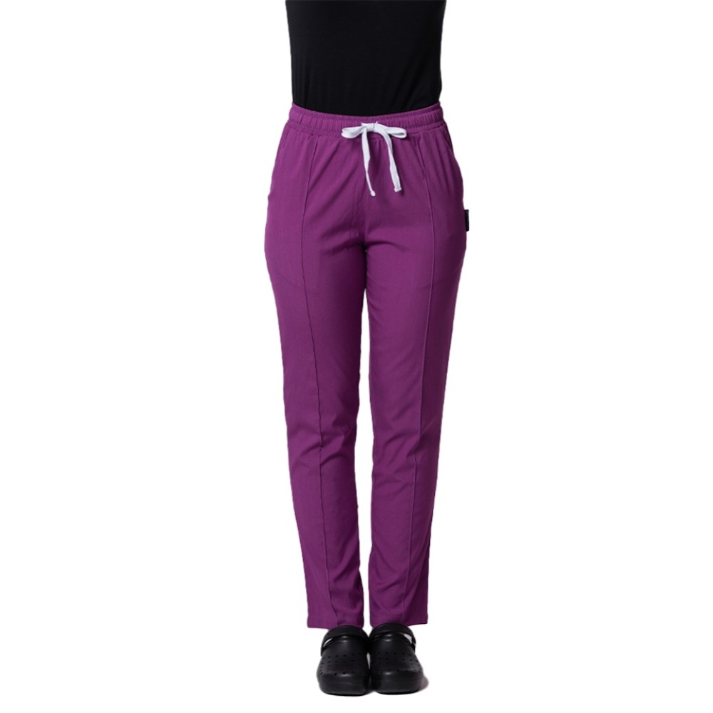 Pantaloni de lucru cu elastan magenta cu snur si elastic