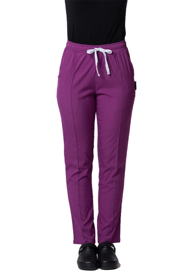 Pantaloni de lucru cu elastan magenta cu snur si elastic