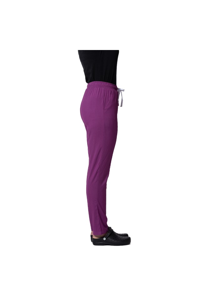 Pantaloni de lucru cu elastan magenta cu snur si elastic