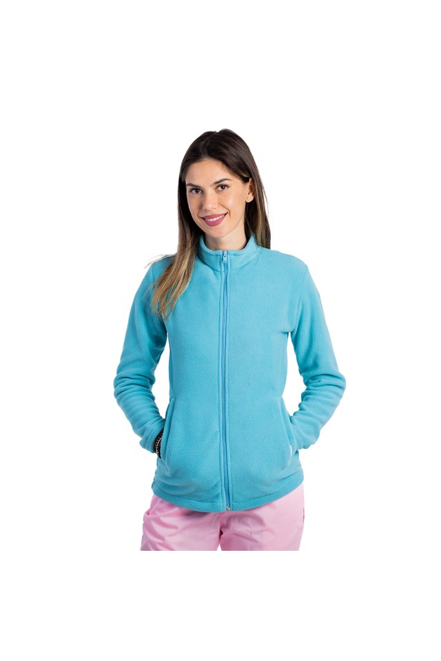 Jacheta polar turcoaz, dama, cu doua buzunare aplicate si fermoar