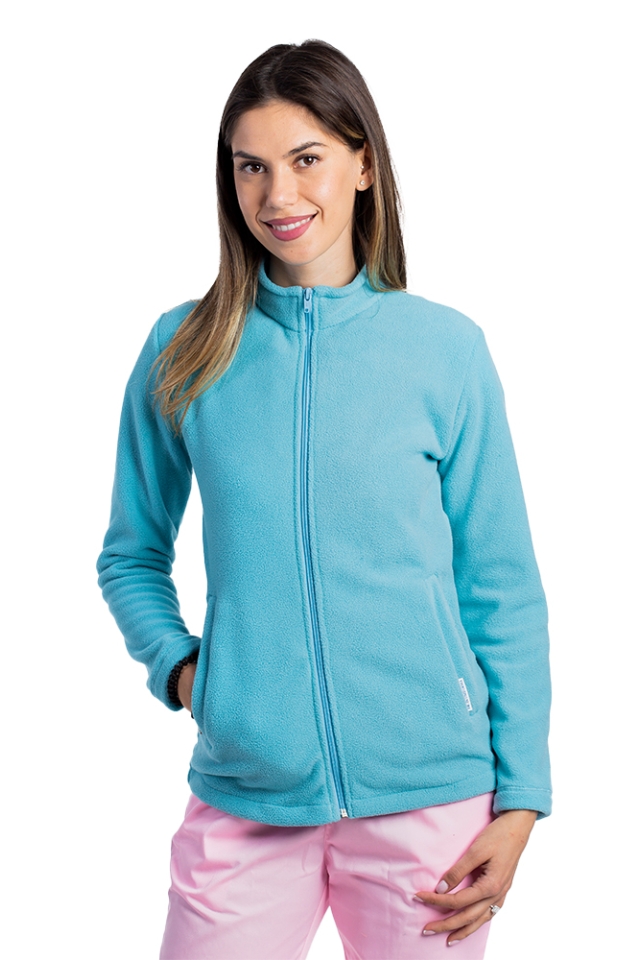 Jacheta polar turcoaz, dama, cu doua buzunare aplicate si fermoar..