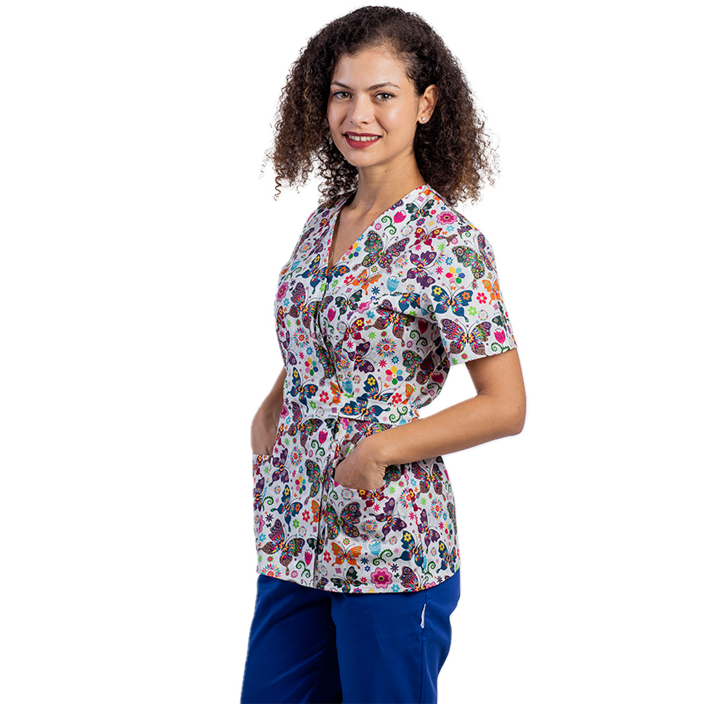 Costume de lucru pentru gradinite model kimono Fantasy, bluza cu imprimeu si pantaloni cu elastic