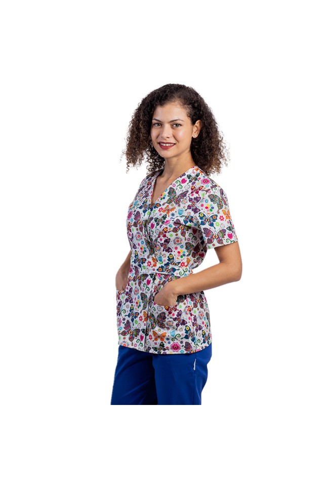 Costume de lucru pentru gradinite model kimono Fantasy, bluza cu imprimeu si pantaloni cu elastic