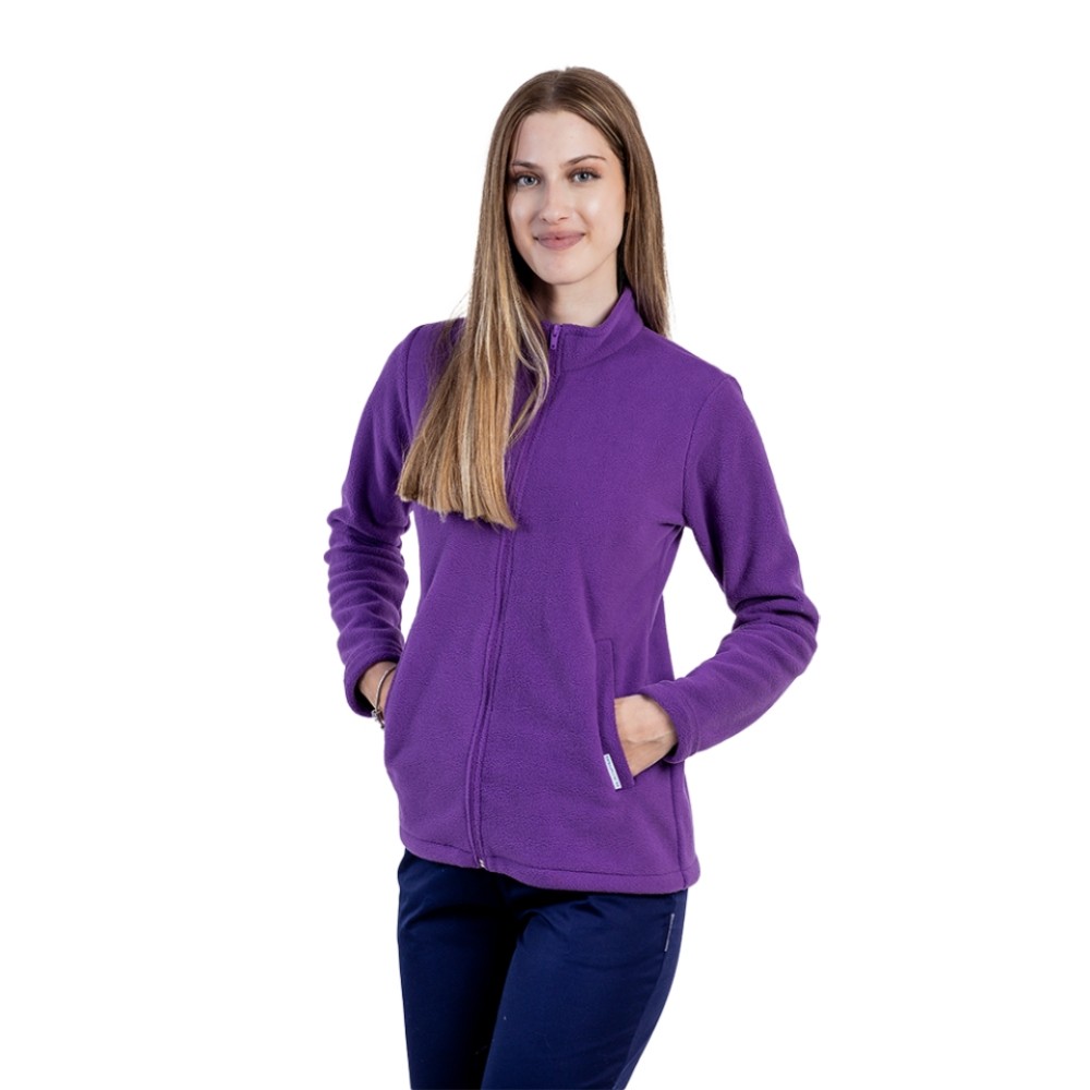 Jacheta polar mov, dama, cu doua buzunare aplicate si fermoar