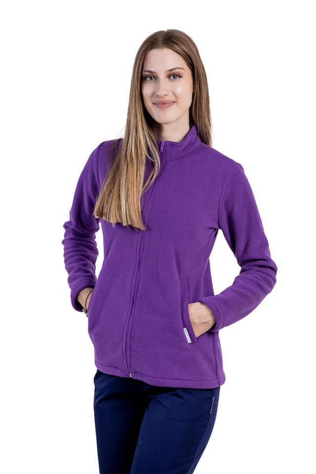 Jacheta polar mov, dama, cu doua buzunare aplicate si fermoar