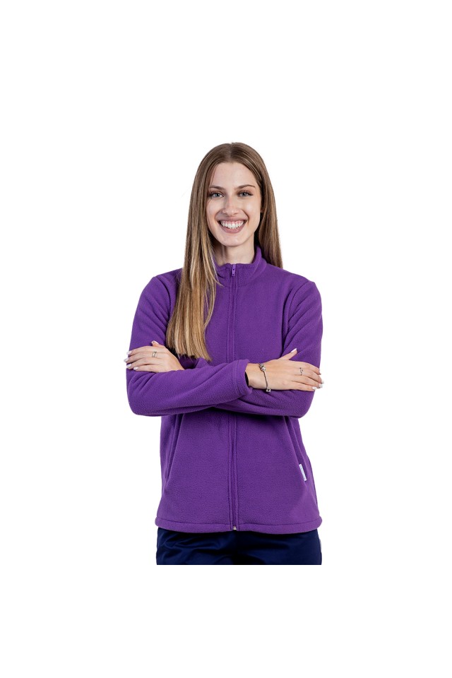 Jacheta polar mov, dama, cu doua buzunare aplicate si fermoar