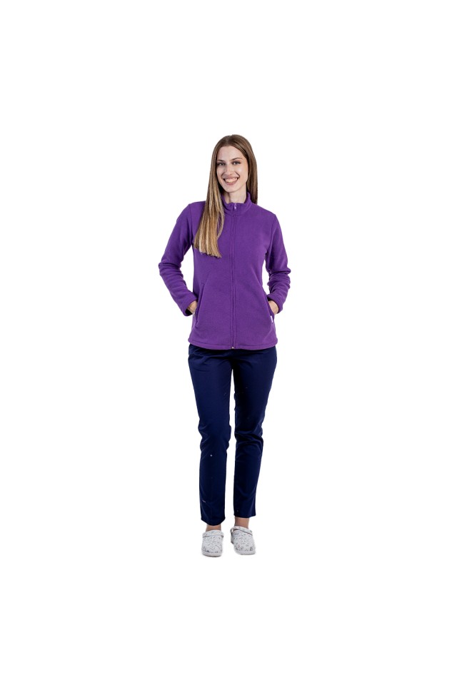 Jacheta polar mov, dama, cu doua buzunare aplicate si fermoar