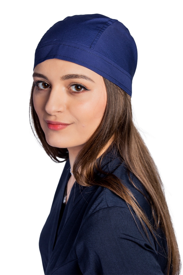 Boneta bleumarin , unisex, marime universala, cu prindere tip snur la spate