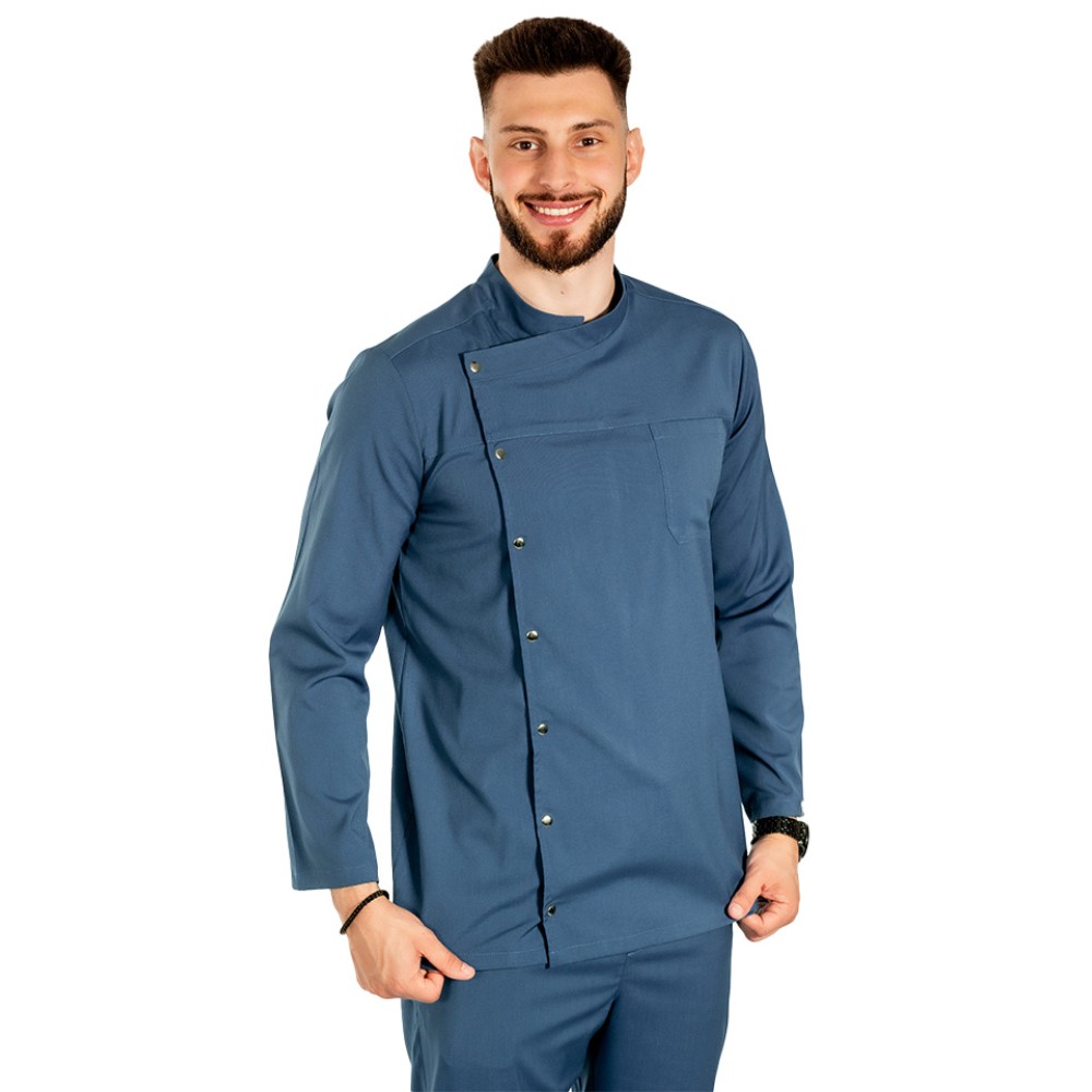 Tunica bucatar blue jeans cu maneca lunga, capse