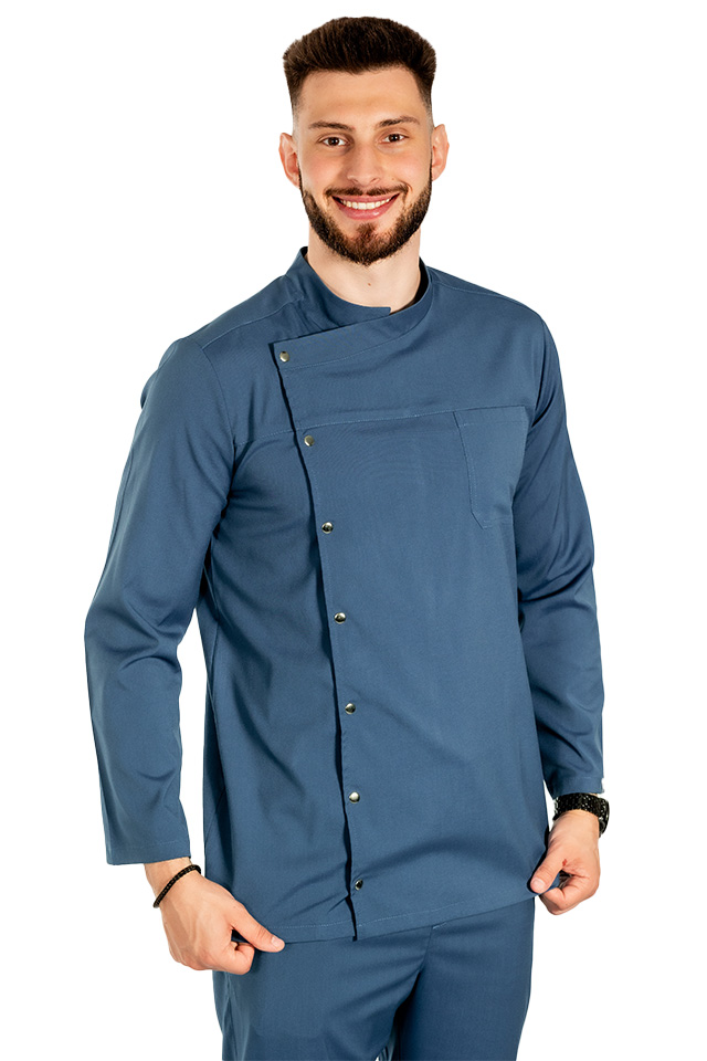 Tunica bucatar blue jeans cu maneca lunga, capse