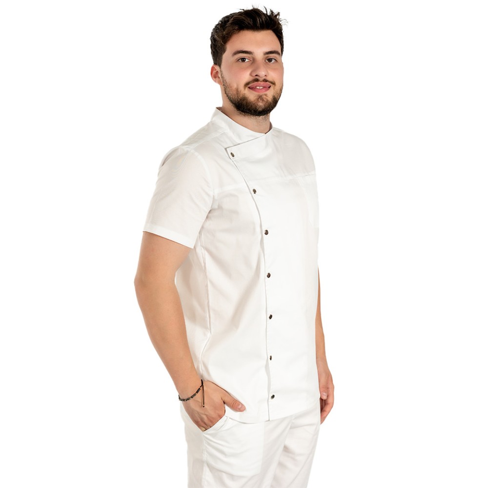 Tunica bucatar alb cu maneca scurta, capse