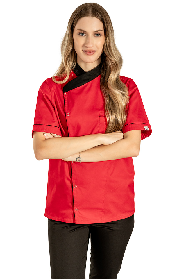 Tunica bucatar dama, rosie, cu maneca scurta, inchidere cu capse