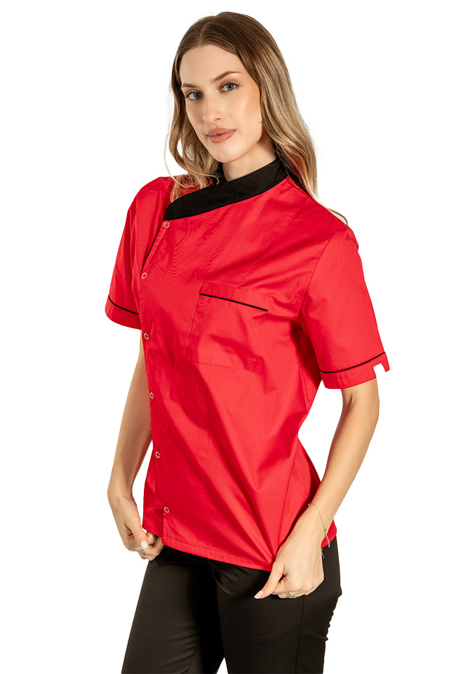 Tunica bucatar dama, rosie, cu maneca scurta, inchidere cu capse