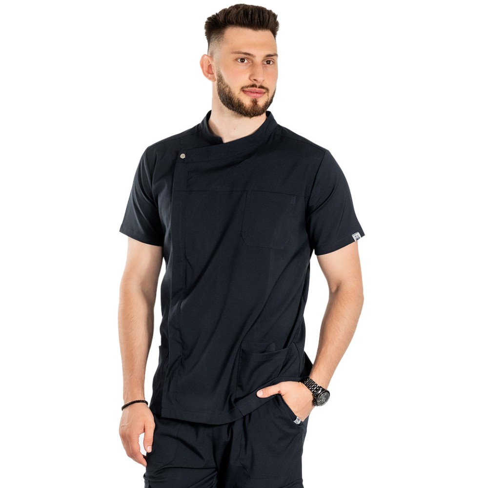 Tunica bucatar dark navy cu maneca scurta, capse si fermoar