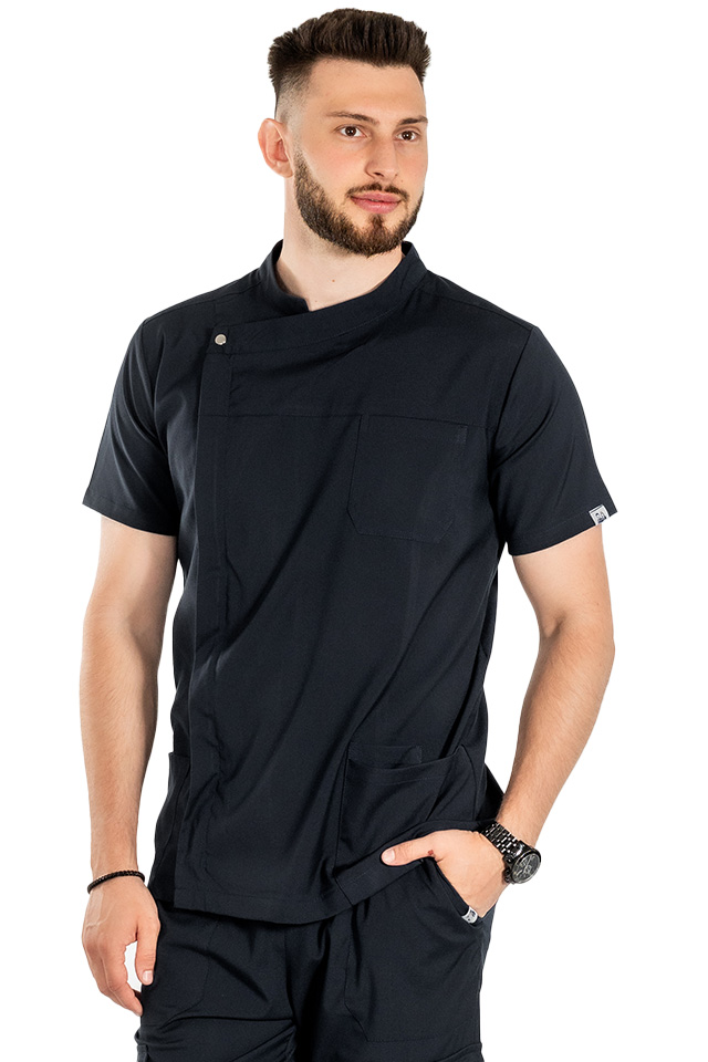 Tunica bucatar dark navy cu maneca scurta, capse si fermoar