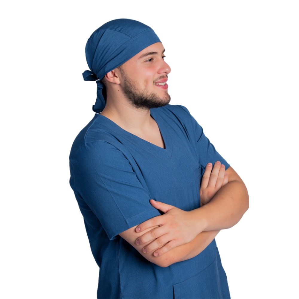 Boneta stretch jeans, marime universala, cu prindere tip snur la spate