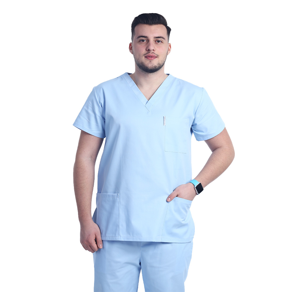 Uniforma de lucru barbati bleu cu pantaloni cu snur si elastic in talie