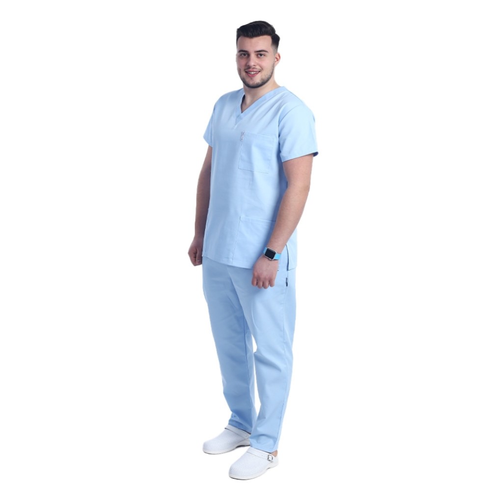 Uniforma de lucru barbati bleu cu pantaloni cu snur si elastic in talie