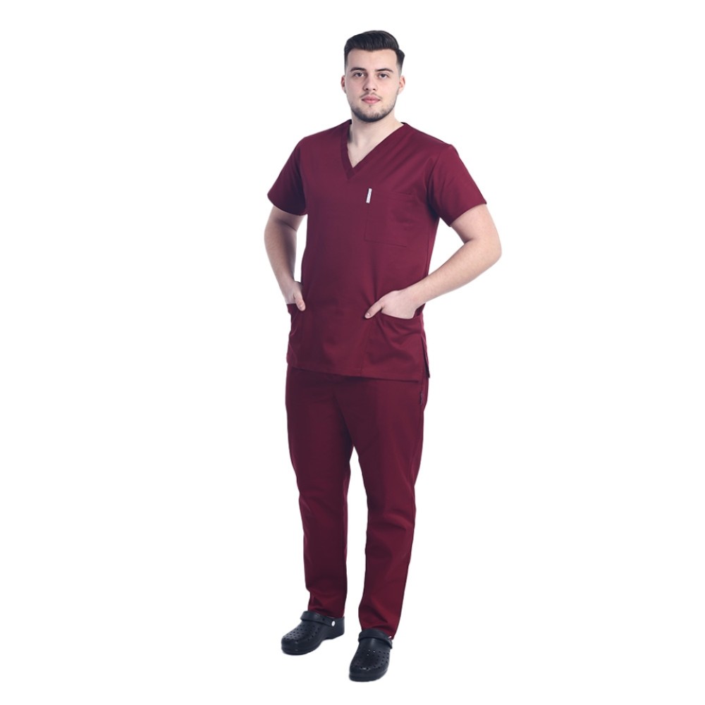 Uniforma de lucru barbati grena cu pantaloni cu snur si elastic in talie