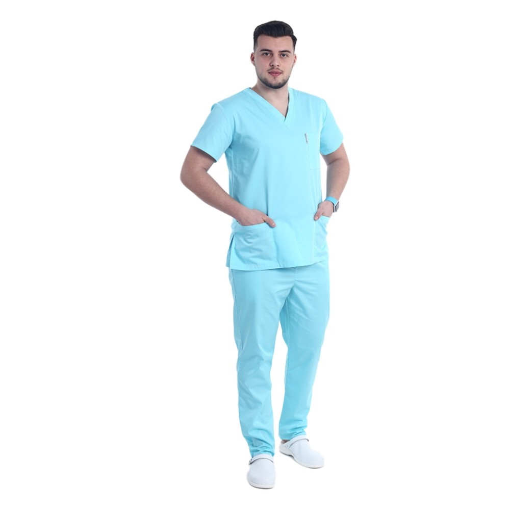 Uniforma de lucru barbati, culoare menta cu pantaloni cu snur si elastic in talie