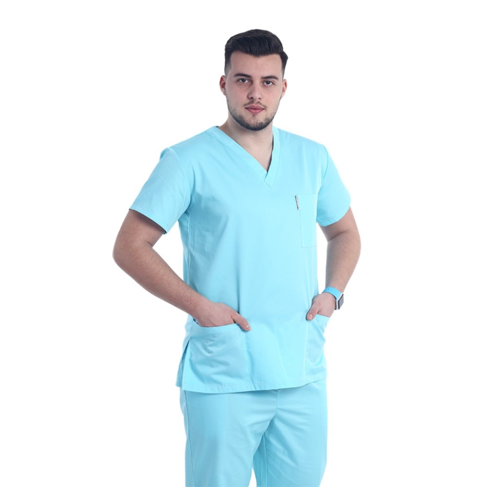 Halat de lucru menta barbati cu anchior in V si trei buzunare aplicate