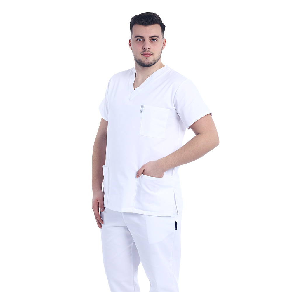 Uniforma de lucru barbati alb cu pantaloni cu snur si elastic in talie