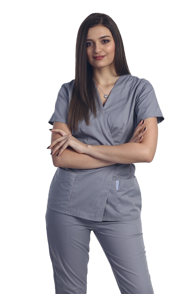 Halat pentru domeniul alimentar kimono gri cu doua buzunare aplicate