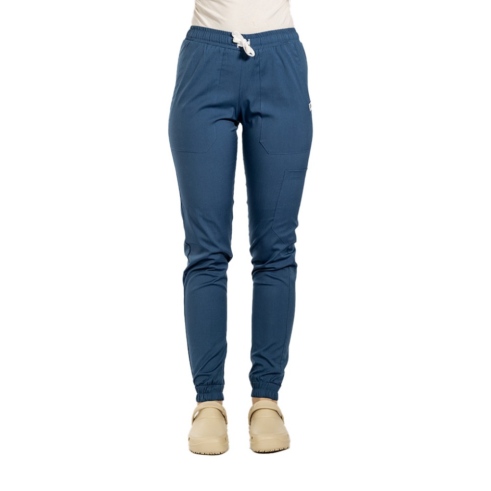 Pantaloni de lucru cu elastan tip jogger jeans cu snur si elastic in talie si la glezna