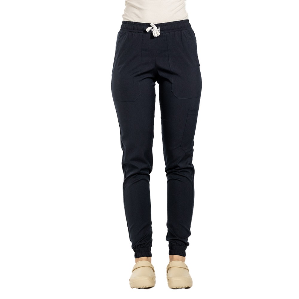 Pantaloni de lucru cu elastan tip jogger bleumarin cu snur si elastic in talie si la glezna