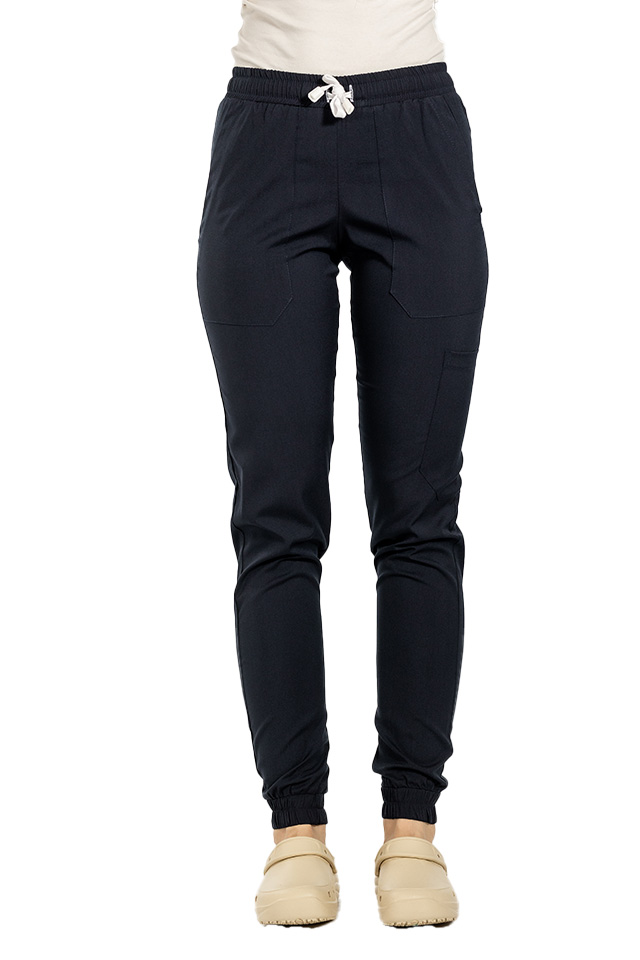 Pantaloni de lucru cu elastan tip jogger bleumarin cu snur si elastic in talie si la glezna