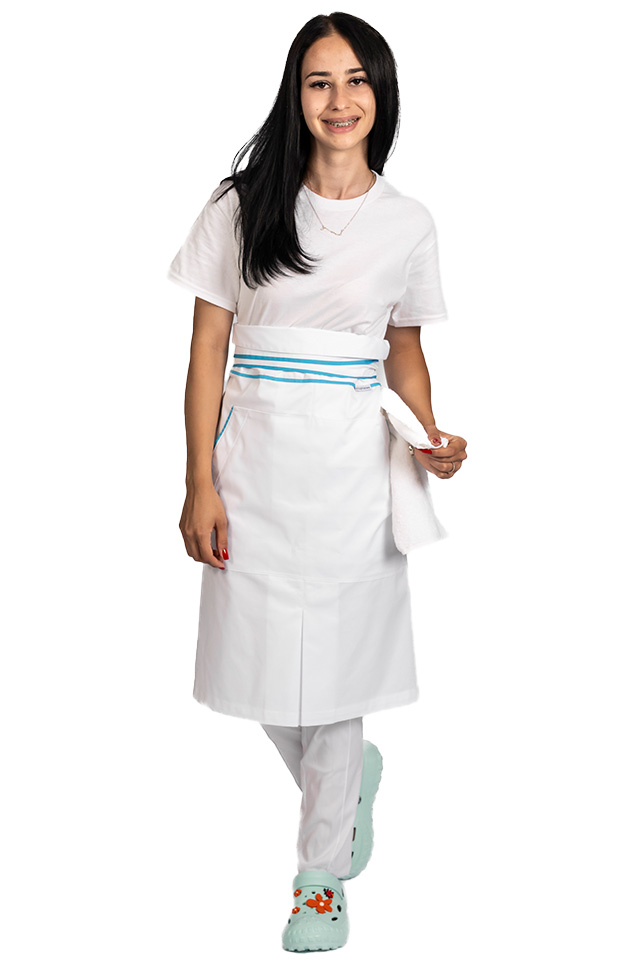 Sort de bucatarie Professional, Alb cu snur turcoaz