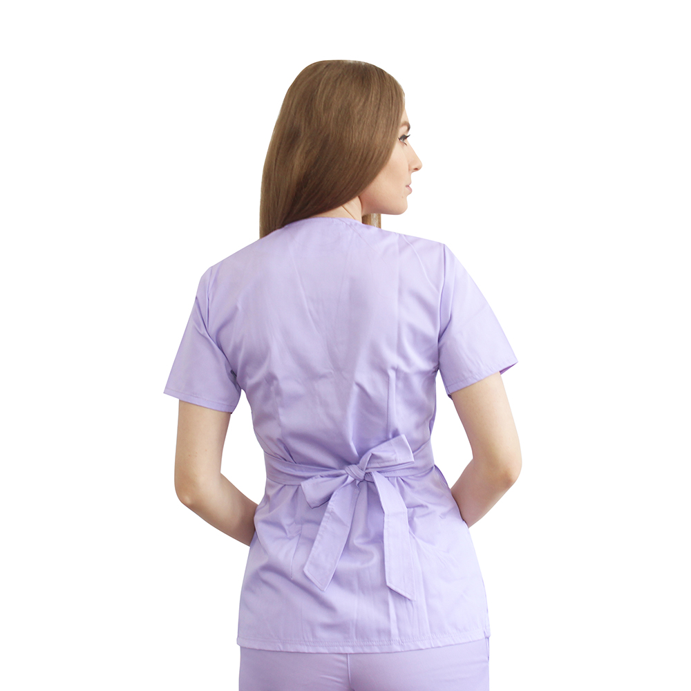 Costum receptionera lila, cu bluza tip kimono si pantaloni cu elastic